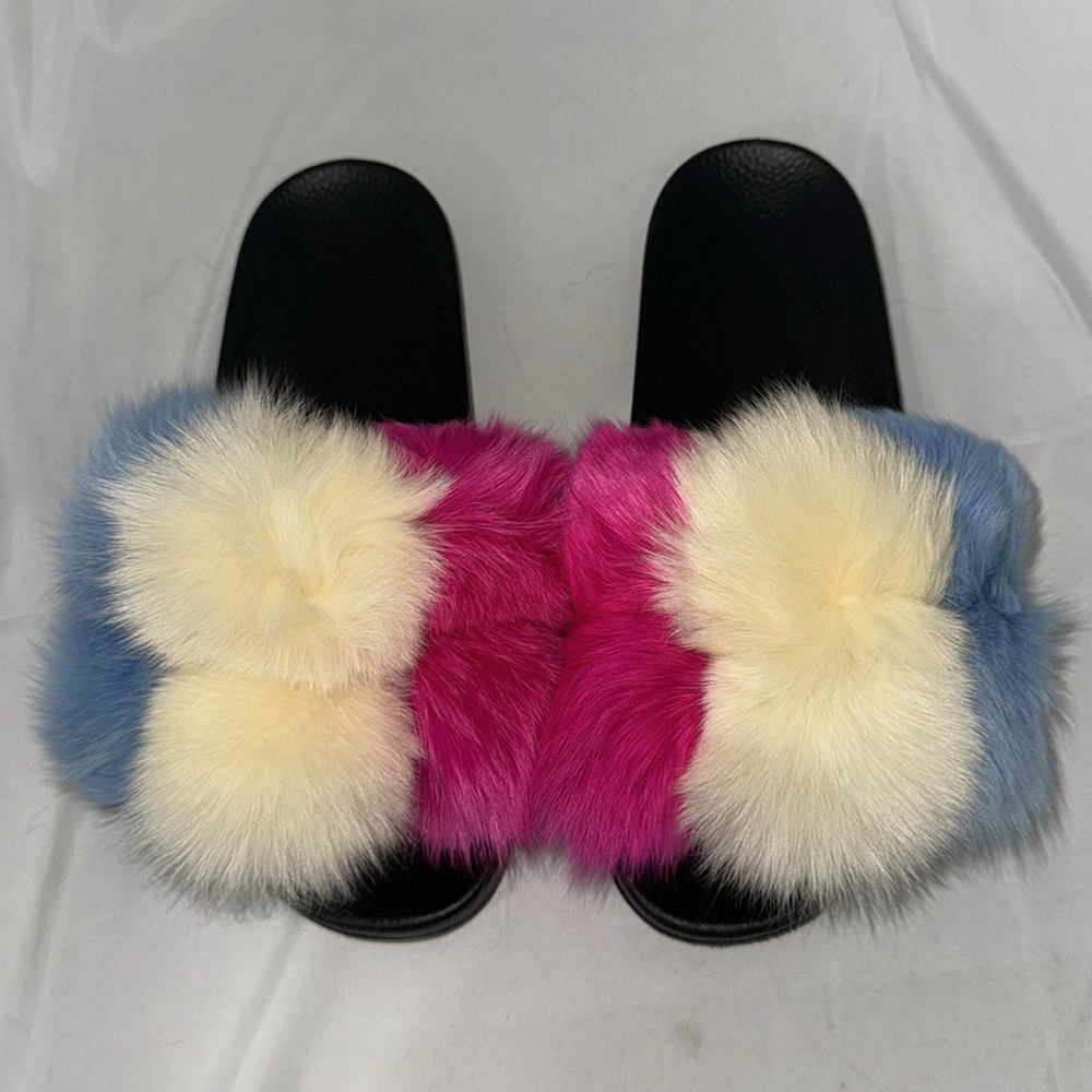 WOMENS FAUX FUR SLIDES
